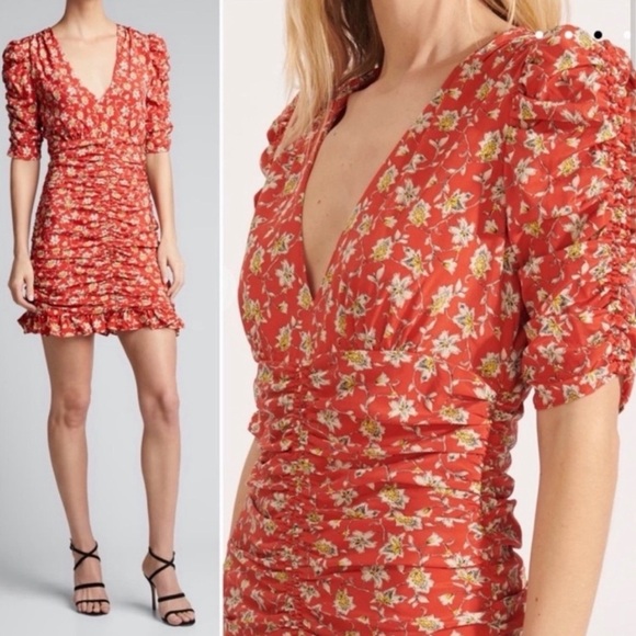 Veronica Beard Dresses & Skirts - NWT Veronica Beard Josephine Silk Ruche Stretch Mini Dress Floral Red Size 14